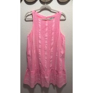 Vineyard Vines Womens Pink Eyelet Ruffle Hem Sleeveless Shift Dress Size 10